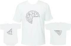 Camisetas Tal pai tal filho Pizza com 2 filhos - Camiseta Branca