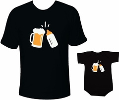 Camisetas Tal pai tal filha / filho - Cerveja e Mamadeira brindando