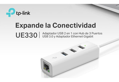 ADAPTADOR USB A RJ45 ETHERNET GIGA TP-LINK UE330 + HUB 3 USB 3.0 - TECNOPLAY
