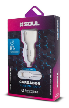 CARGADOR DE AUTO USB PD 20W C/CABLE IPHONE