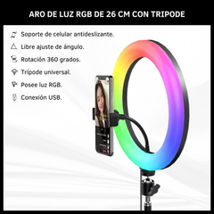 ARO DE LUZ RGB MJ26 10" CON TRIPODE 2MTS - comprar online