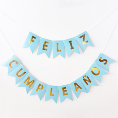 Banderín Feliz Cumpleaños Celeste y Dorado