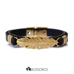 Pulseira Couro Pena Gold