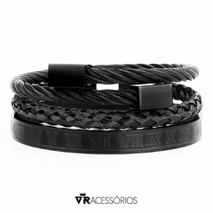 Combo Braceletes Titanium Black Premium em Aço Inoxidável