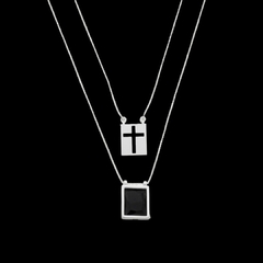 Escapulário Crucifixo Cristal Negro em Prata 925