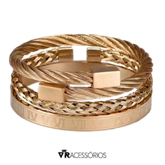 Combo Braceletes Titanium Gold Premium em Aço Inoxidável