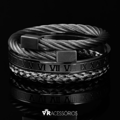 Combo Braceletes Titanium Silver Premium em Aço Inoxidável - VR Acessórios | Loja online de Acessórios Masculinos