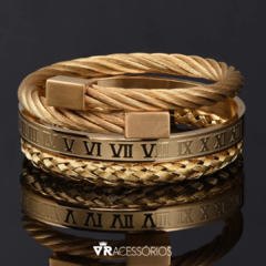 Combo Braceletes Titanium Gold Premium em Aço Inoxidável - VR Acessórios | Loja online de Acessórios Masculinos