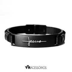 Pulseira Couro Jesus Black