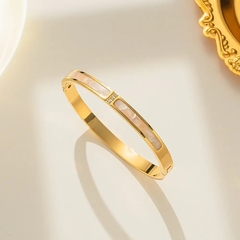 Bracelete Feminino Gold Zircônia Madrepérola em Aço Inoxidável Ouro 18k - comprar online