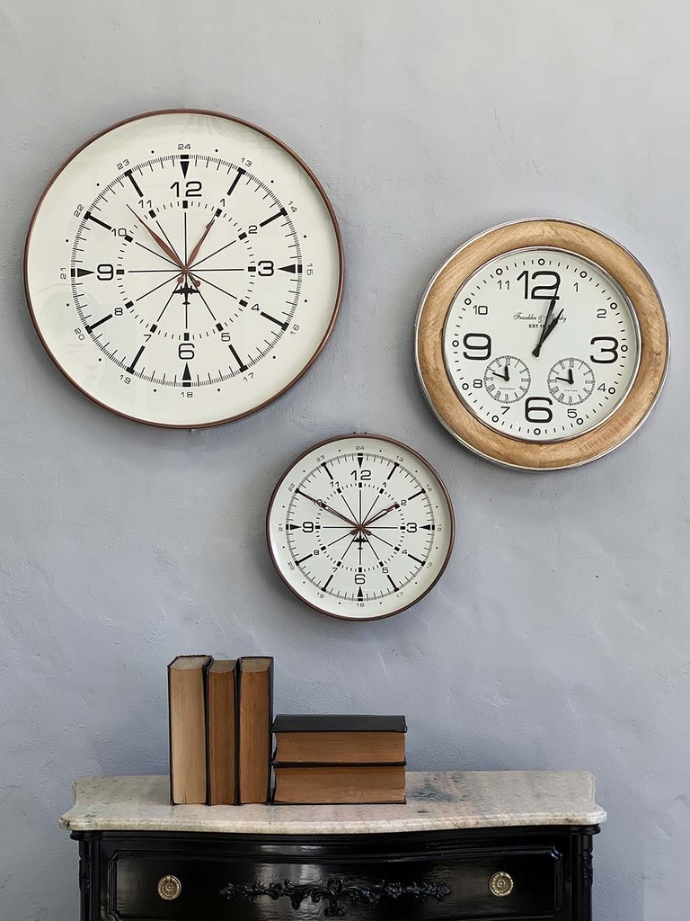 RELOJ DE PARED CIRCULAR ACERO Y MADERA - Salazar Casa