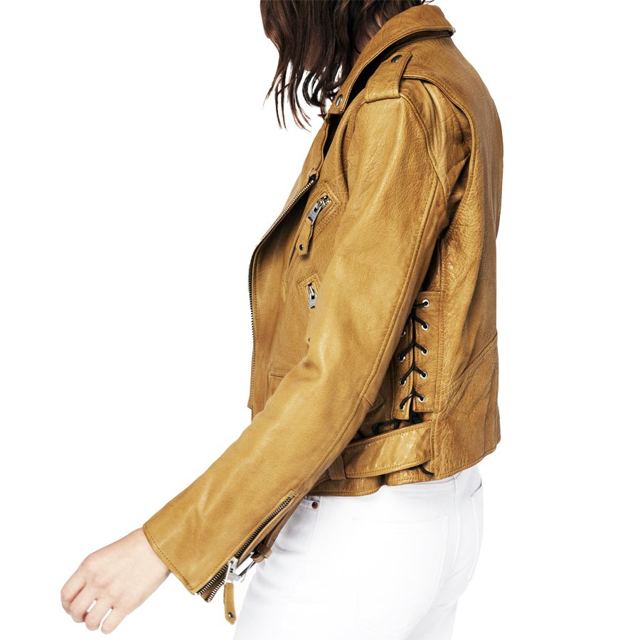 Chaqueta Cuero Mujer Estilo Chamarra Mujer Biker Camel KL