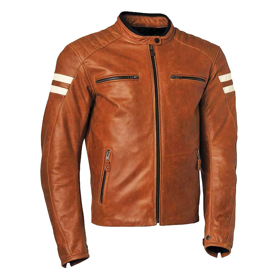 Chaqueta Cuero Hombre Estilo Cafe Racer Brown-beige KL