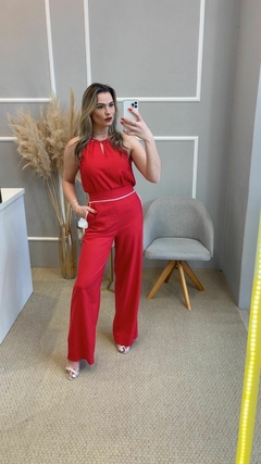 Conjunto blusa e calça linho vermelho M