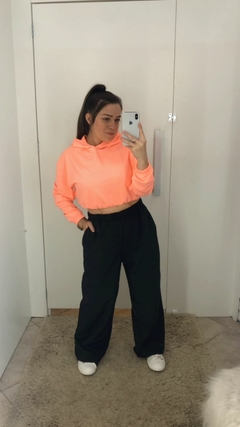 Blusa Closet Cropped Moletom Laranja Neon P - Closet de Luxo