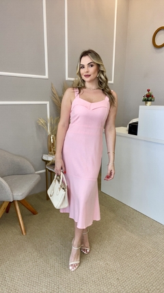 Vestido midi linho rosa P - Closet de Luxo