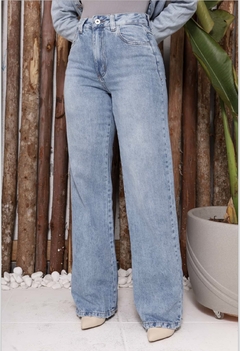 Calça wide leg jeans claro