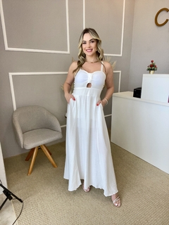 Vestido longo liocel liso off white U - Closet de Luxo