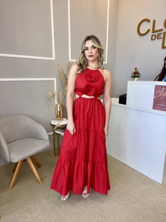 Vestido longo det flor vermelho M - Closet de Luxo