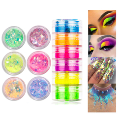 Set 6 Glitter Escamas + 6 Pigmentos Fluo Colores