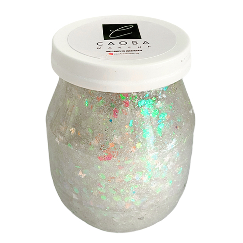 FRASCO GRANDE PARTY GLITTER EN GEL -BLANCO HOLOGRÁFICO ESCAMAS-