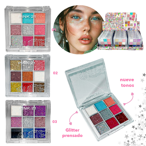 PALETA GLITTER PINK21 9 SOMBRAS