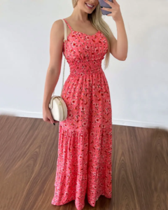Vestido longo estampado de alcinha sales