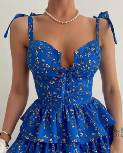 Vestido Azul Floral Ref 0596 - comprar online