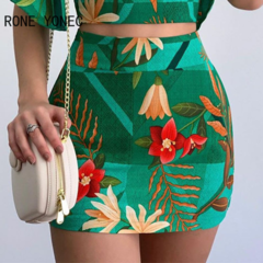 Conjunto Top e Saia Verde Estampado Ref 0415 - Divino Charme