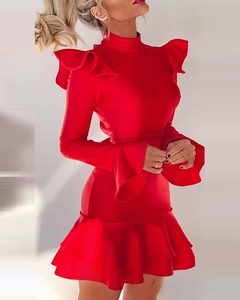 Vestido Com Babados Vermelho Ref 2870