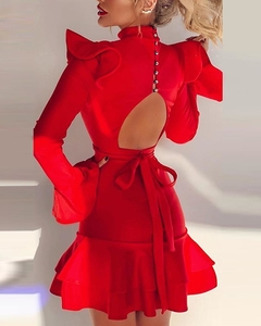 Vestido Com Babados Vermelho Ref 2870 - comprar online