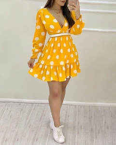 Vestido Curto Poá Amarelo Ref 2411 - comprar online