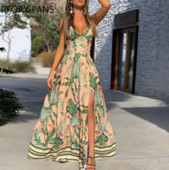 Vestido longo estampado tropical Ref 2320