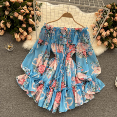 Vestido Curto Azul Ciganinha Floral Ref 9460 - comprar online