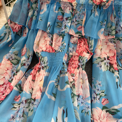 Vestido Curto Azul Ciganinha Floral Ref 9460 na internet