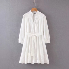 Vestido De Lese Manga Longa Branco Ref 962 - Divino Charme