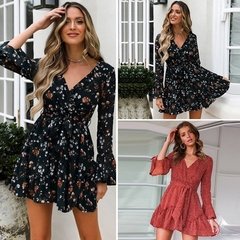 Vestido Curto Floral Manga Longa Ref 2057 - loja online