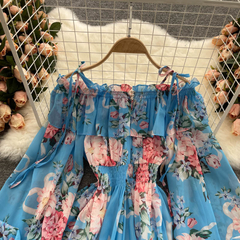 Vestido Curto Azul Ciganinha Floral Ref 9460 - loja online