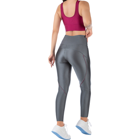 Conjunto Fitness Cirrê Top Magenta e Calça Cinza - comprar online