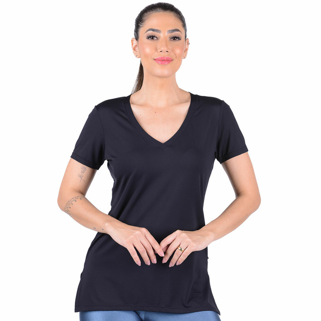 Blusa Preta Feminina de Manga Curta para treino e com Decote V