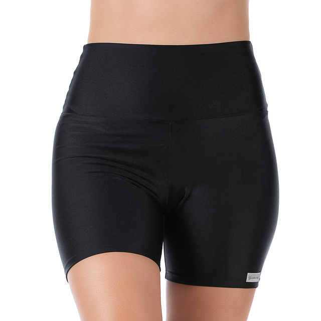 Short Curto Fitness em Cirrê Preto Cós Alto Conforto e Estilo para seus Treinos