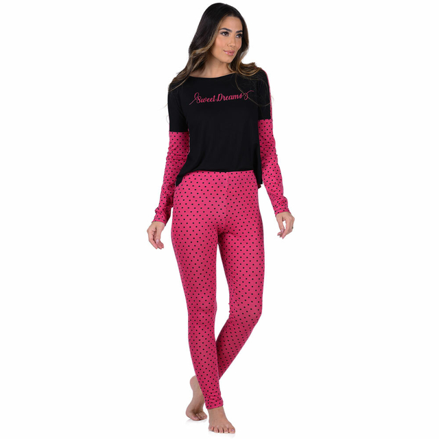 Pijama Feminino Inverno Adulto Longo Summer Soul - Poá Pink