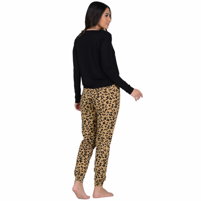 Pijama Feminino Longo com Estampa de Onça