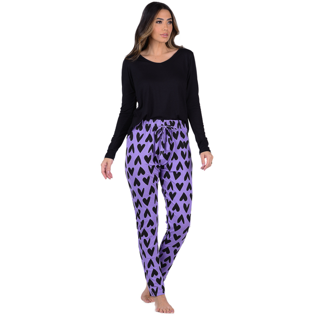 Pijama Feminino Inverno Adulto Longo Summer Soul - Coração Lilás