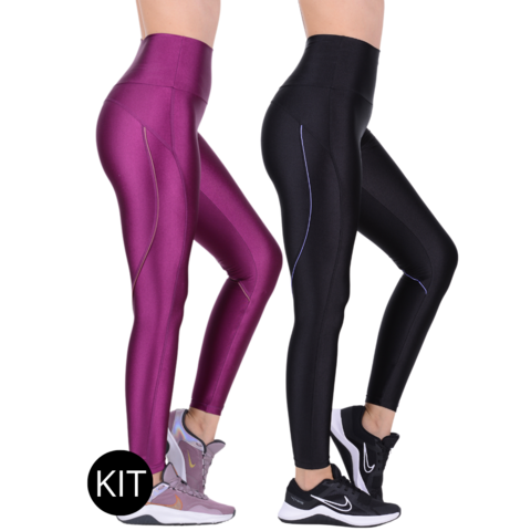 KIT 2 Calças Legging Cintura Alta Rosa e Preta