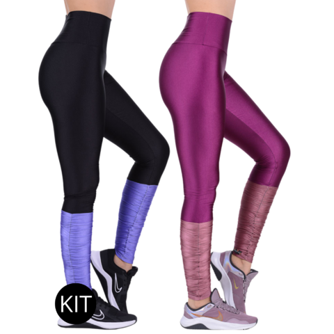 KIT 2 Calças Legging Polaina Rosa e Preta