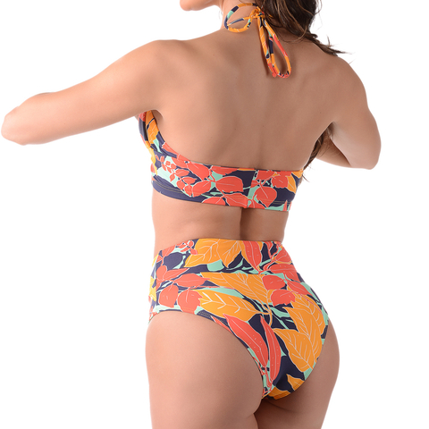 Biquíni Cropped Com Bojo Hot Pants Estampado Laranja - comprar online