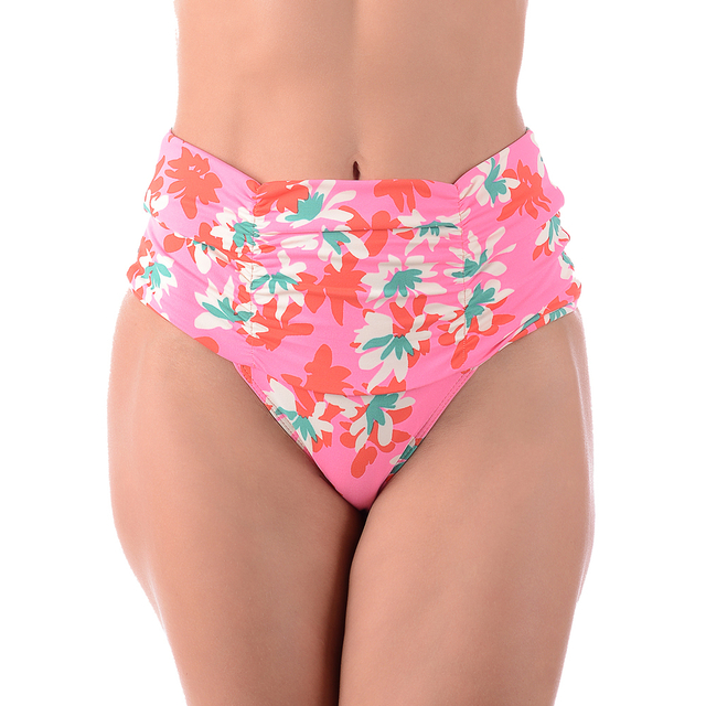 Calcinha de Biquíni Hot Pants Cós Franzido Estampada Vermelho