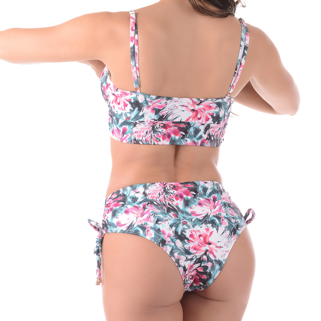 Biquíni Cropped Com Bojo Removível Cintura Baixa Estampado Rosa