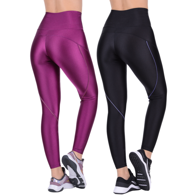 KIT 2 Calças Legging Cintura Alta Rosa e Preta